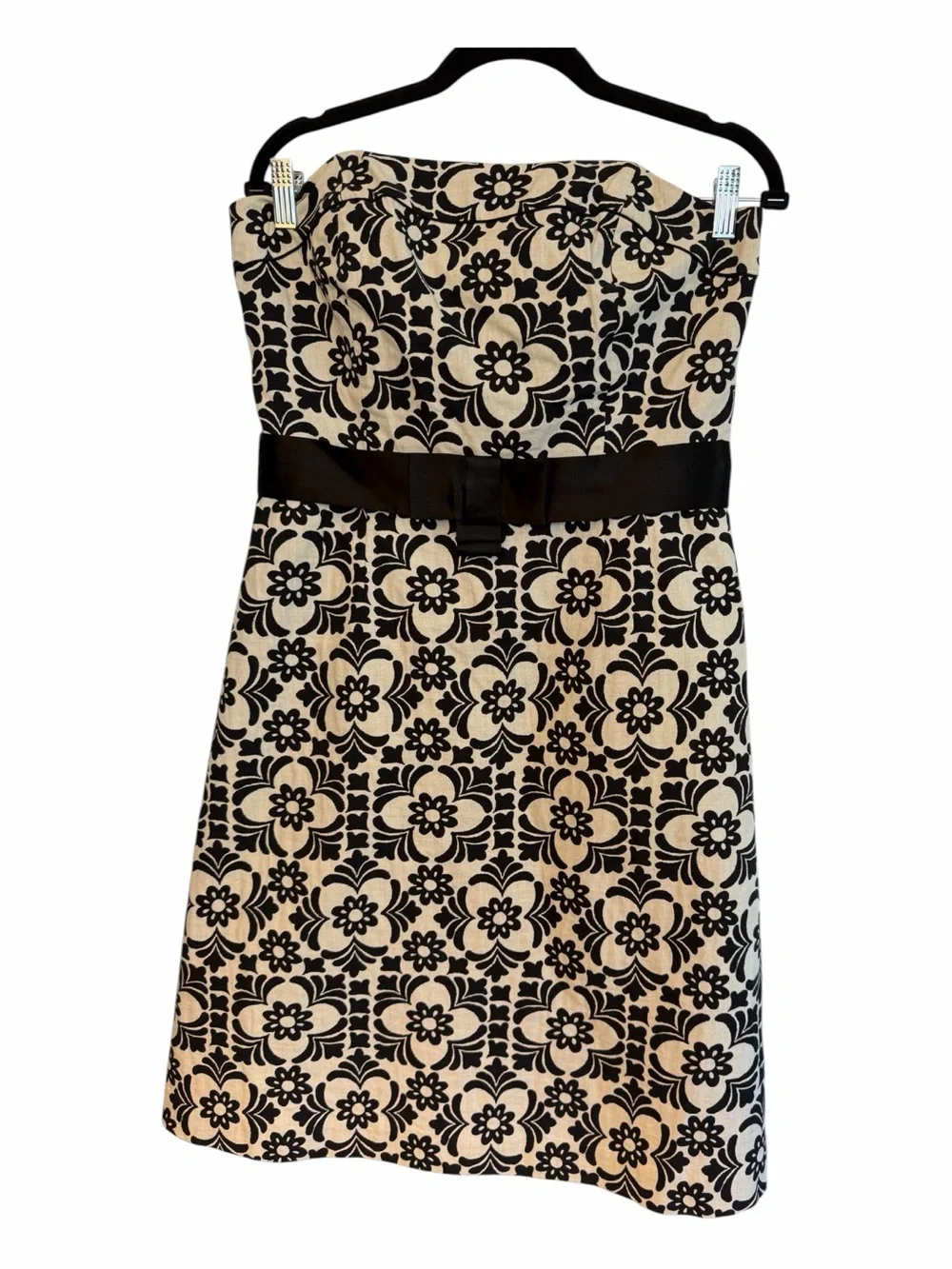 Lilly Pulitzer Black White Floral Jacquard A-Line Strapless Dress Lined Knee 10 - Picture 2 of 9